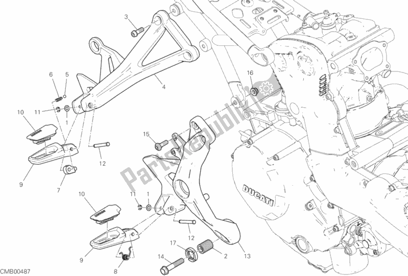 All parts for the Footrests, Right of the Ducati Monster 1200 S Brasil 2020
